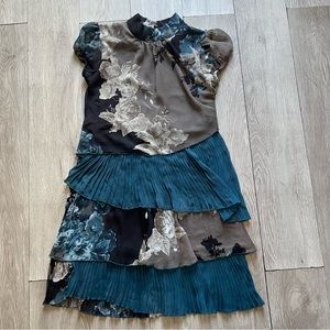 Rinascimento Teal Floral Tiered Mini Dress